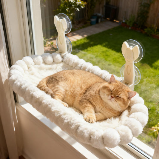 Ceecysaa Cat Window Perch, Cat Hammock Cordless Window Bed with Easy Assembly Strong Metal Frame and Removable Soft Cover, 4 Strong Suction Cups Soft Cover Foldable Cats Shelf Seat for Indoor Cats - Available at All In One Marketplace Canada