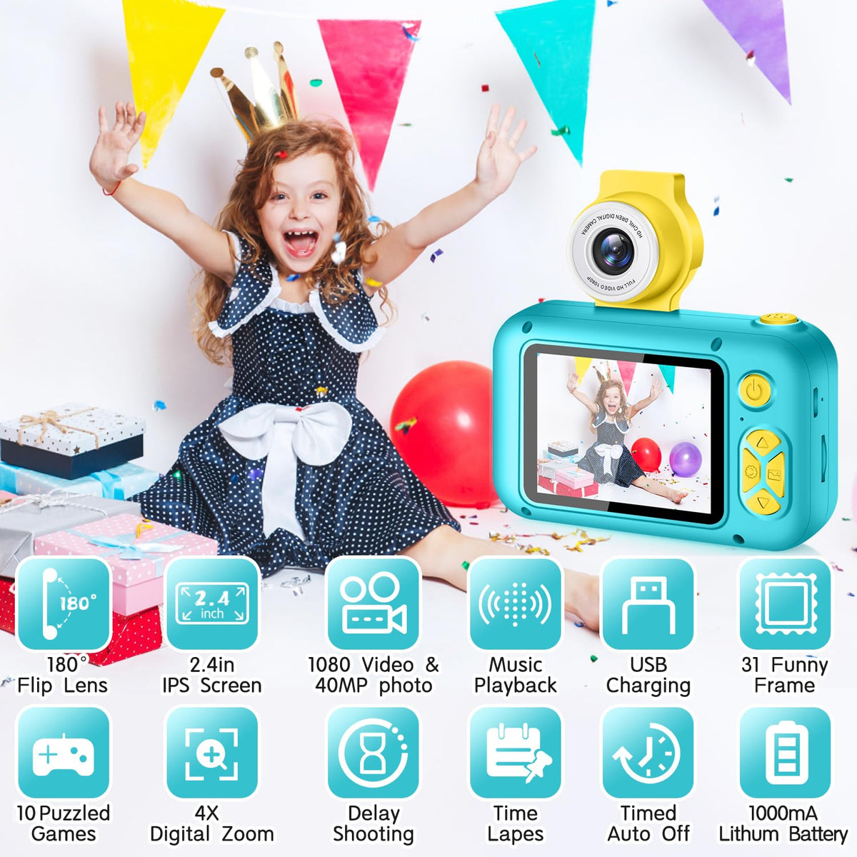 ARNSSIEN Kids Camera with Video,180°Flip Lens,2.4" Selfie Camera for Kids 🍁 All In One Marketplace Canada