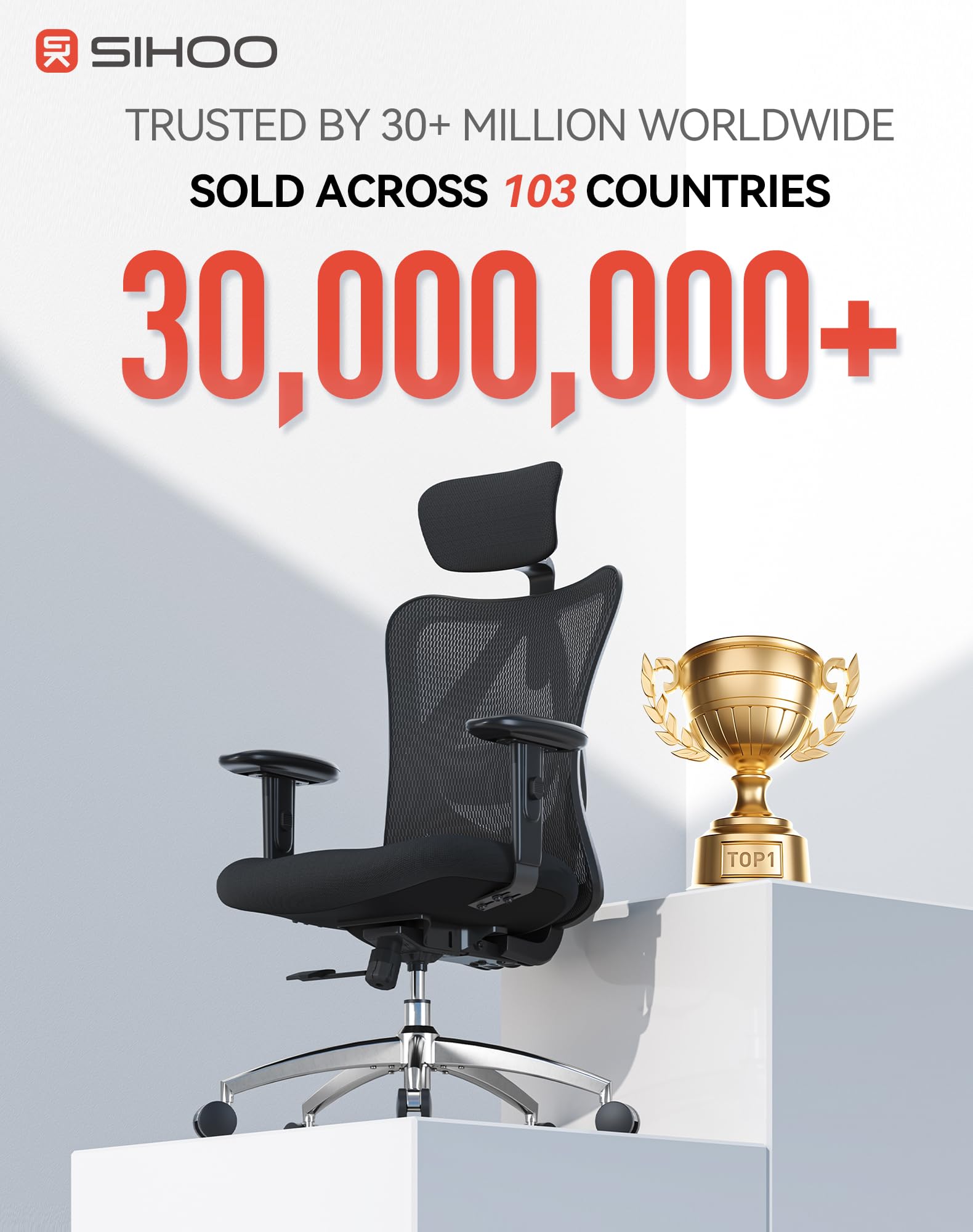SIHOO Ergonomic Office Chair Computer Chair Desk Chair, Adjustable Headrests Chair Backrest and Armrest's Mesh Chair (Black) - Available at All In One Marketplace Canada