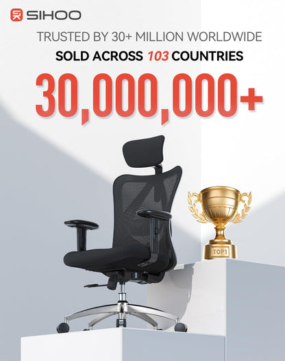 SIHOO Ergonomic Office Chair Computer Chair Desk Chair, Adjustable Headrests Chair Backrest and Armrest's Mesh Chair (Black) - Available at All In One Marketplace Canada