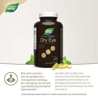 Nature’s Way NutraSea Dry Eye Omega‑3 Supplement – Targeted Eye Health & Tear Support – 1500 mg EPA + DHA with 150 mg GLA – Citrus Flavour Fish Oil – 120 Softgels - Available at All In One Marketplace Canada