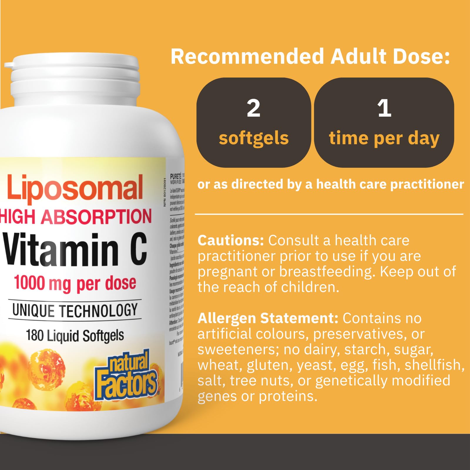Natural Factors Liposomal Vitamin C, HIGH ABSORPTION, 180 Liquid Softgels, 1000 mg per Serving (2 Softgels), Immune Support, Antioxidants, Proudly Canadian - Available at All In One Marketplace Canada