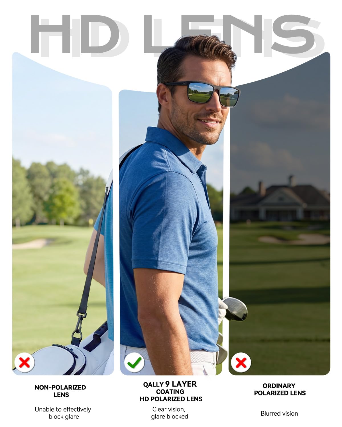 QALLY Polarized Sunglasses Men Lightweight Square Mens Sun Glasses for Driving Sports with UV400 Protection, Black/Dark Green/Tawny - Available at All In One Marketplace Canada
