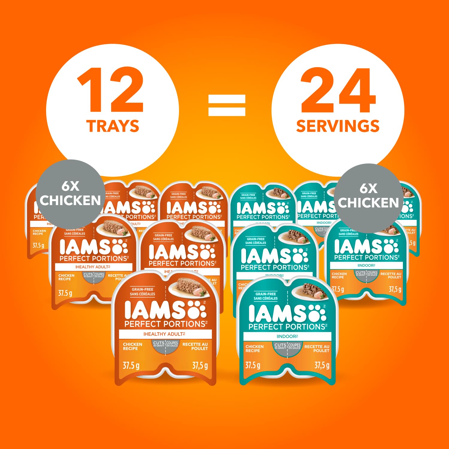 IAMS Perfect Portions Healthy Adult Wet Cat Food Cuts in Gravy - Chicken and Indoor Chicken 12CT Multipack, 75g - Available at All In One Marketplace Canada