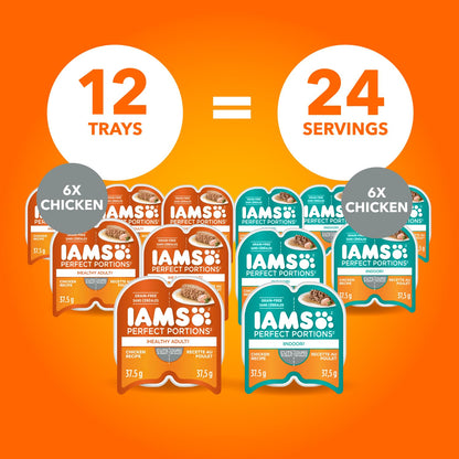 IAMS Perfect Portions Healthy Adult Wet Cat Food Cuts in Gravy - Chicken and Indoor Chicken 12CT Multipack, 75g - Available at All In One Marketplace Canada