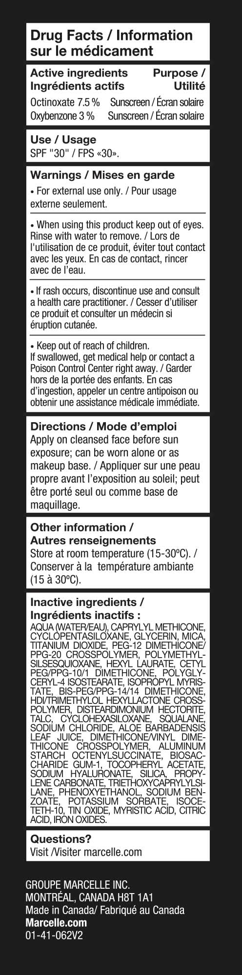 Marcelle Sheer Tint Moisturizer SPF 30, Café Au Lait, with Hyaluronic Acid and Aloe, Hypoallergenic, Non-Comedogenic, Fragrance-Free, Paraben-Free, Oil-Free, 40 mL