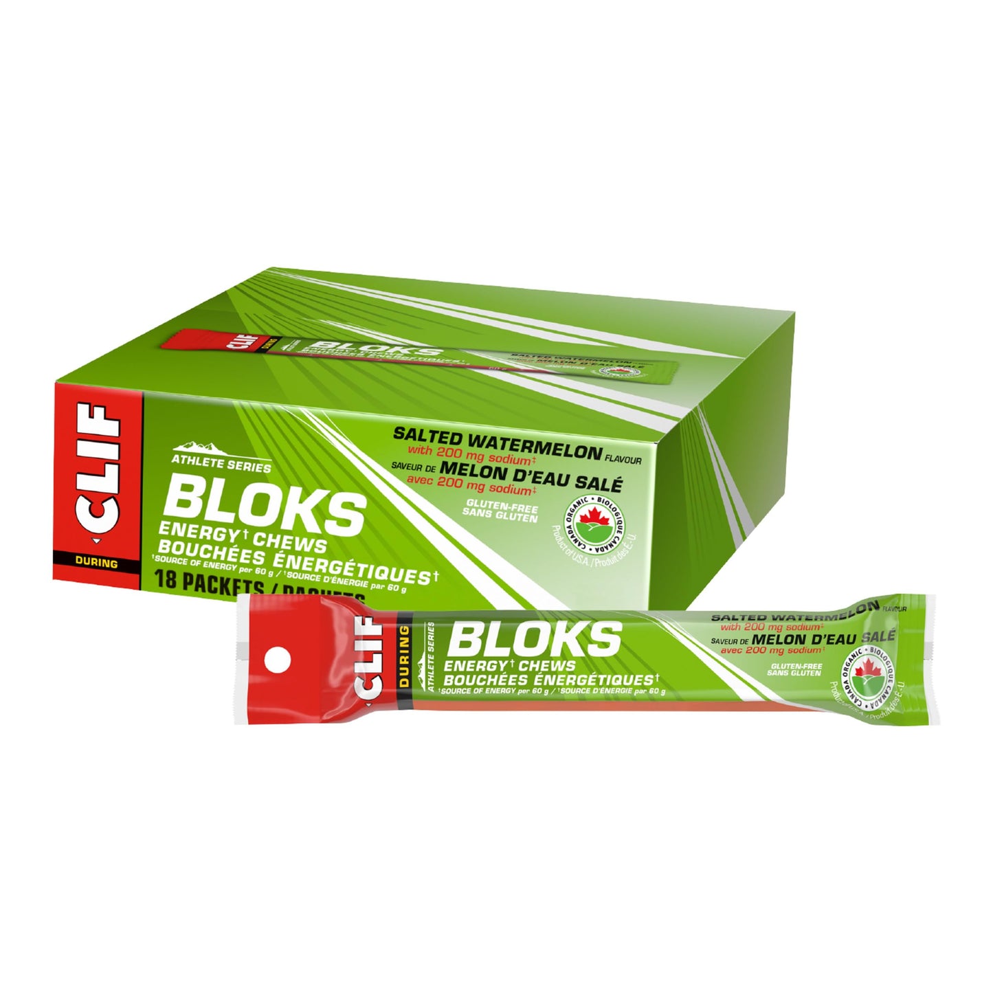CLIF BLOKS Energy Chews, Salted Watermelon flavour, Gluten Free, Organic, No Artificial Flavours, 60 g (Pack of 18) - Available at All In One Marketplace Canada
