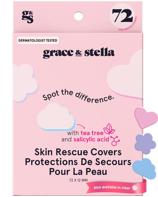 grace & stella Award Winning Skin Rescue Covers with Hydrocolloid (Multishape, 72 Count) - With Salicylic Acid and Tea Tree for Absorbing Impurities - Dermatologist Tested Skin Care, Cruelty Free, Vegan