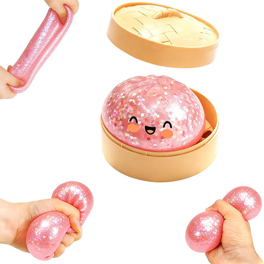 Giant Glitter Dumpling Squishy, Colorful Mystery Stress Dumplings, Cute Soft Calming Unbreakable Figurine Simulation Ball (Pink)