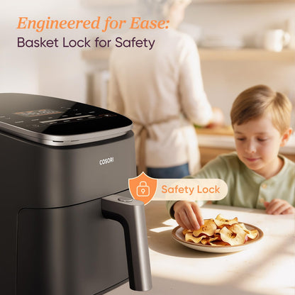 Cosori Air Fryer 6QT 9-in-1 TurboBlaze, 90°– 450°F, Precise Heating for Even Results, Air Fry, Roast, Bake, Broil, Dry, Frozen, Proof, Reheat, Keep Warm, 130+ Recipes, Dishwasher Safe, Dark Gray