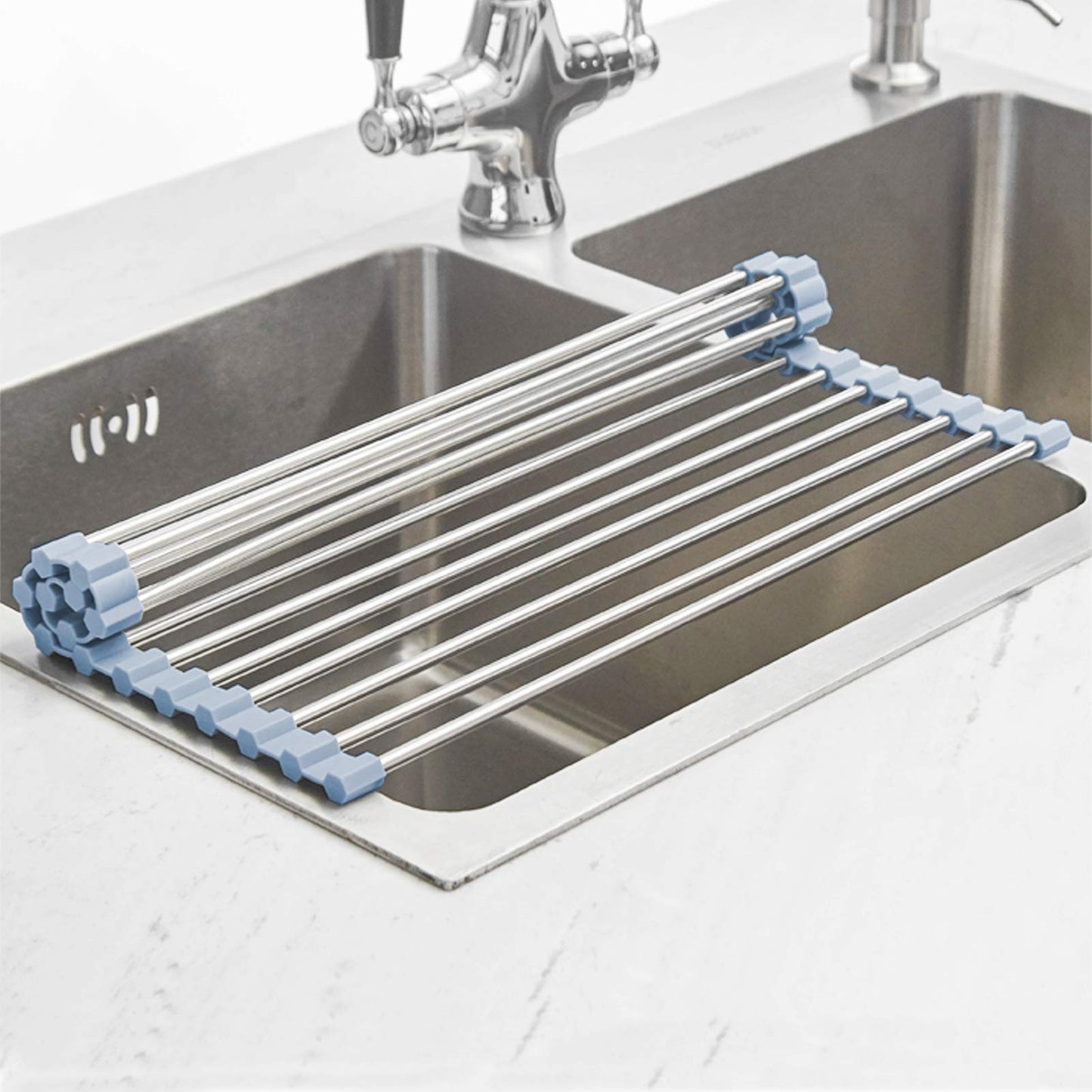 Over Sink Dish Drying Rack, Roll Up Dish Drying Rack Kitchen Sink Rack Dish Rack Stainless Steel Sink Drying Rack, Foldable Dish Drainer (17.5''x11.8'') - Available at All In One Marketplace Canada