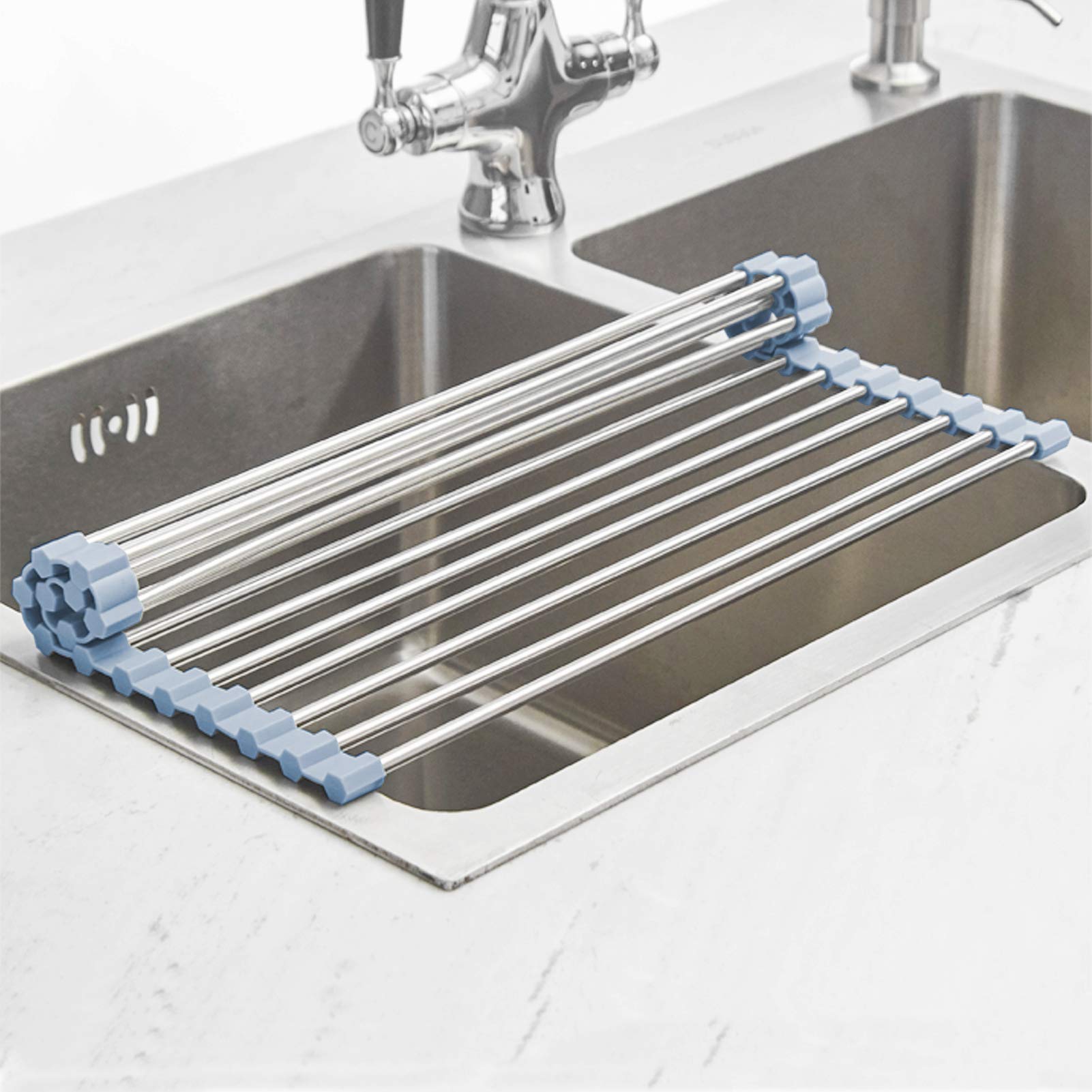 Over Sink Dish Drying Rack, Roll Up Dish Drying Rack Kitchen Sink Rack Dish Rack Stainless Steel Sink Drying Rack, Foldable Dish Drainer (17.5''x11.8'') - Available at All In One Marketplace Canada