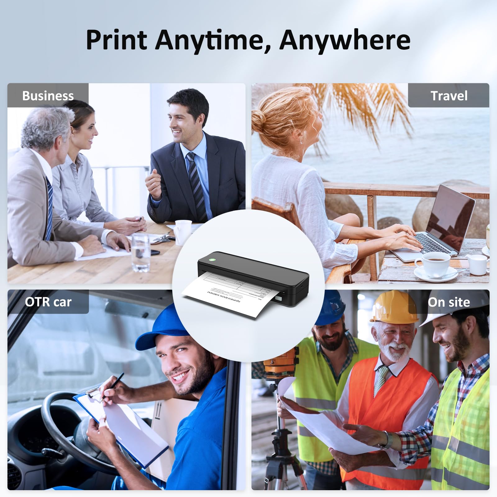 Gloryang Inkless Portable Printer for Travel, Wireless Thermal Printer Supports 8.5 x 11 Inch & A4 Size, Bluetooth Printer Includes Carry Case and 3 Rolls of Thermal Paper Kit, Black