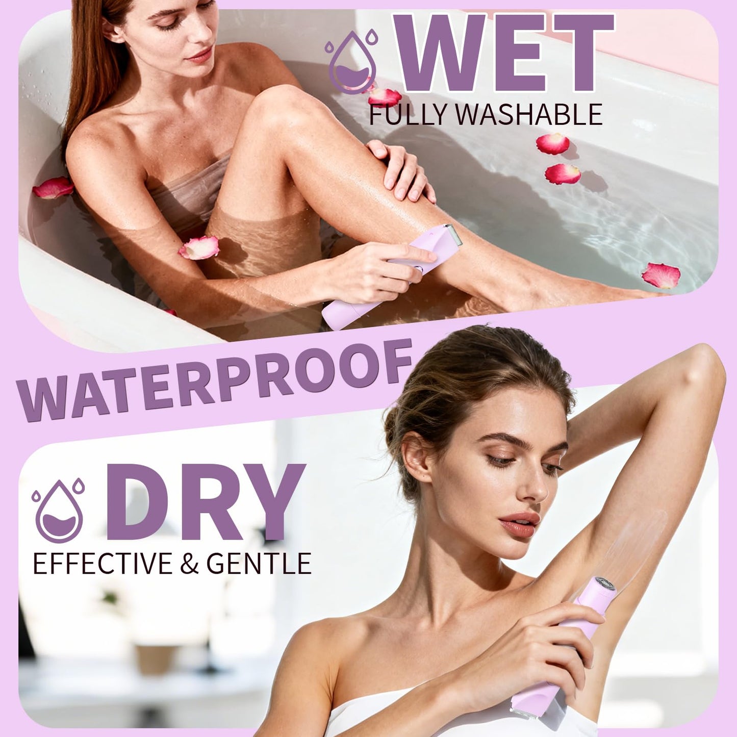 Beanify 2-in-1 Electric Shaver & Bikini Trimmer With LED Display for Women & Men，IPX7 Waterproof Wet/Dry Electric Razor With Dual Head , Rechargeable Painless Body & Facial Hair Remover, Travel-Size (Purple) - Available at All In One Marketplace Canada