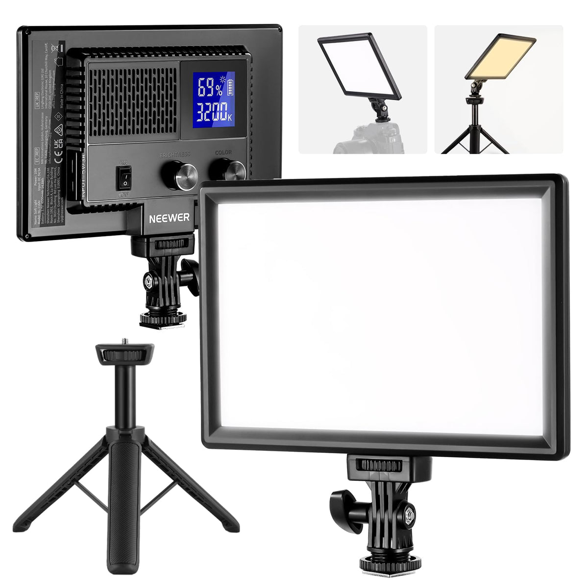 NEEWER NL-116AI 9" LED Video Light Panel, Camera Lighting with Desk Tripod