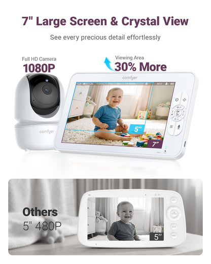 Comfyer BM01 7" HD Split-Screen Baby Monitor with 2 Cameras, Video Baby Monitor with Camera and Audio, Flexible Bracket, Non-WiFi, VOX Mode, 2 Way Audio, Remote PTZ, Auto Night Vision