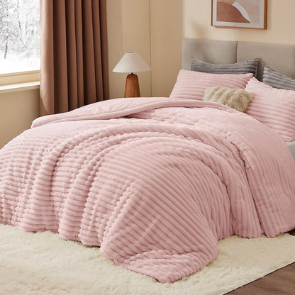 BEDELITE Fleece Queen Comforter Set, Soft Fluffy Bedding Set, Pink 🍁 All In One Marketplace Canada