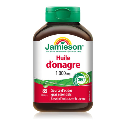 Jamieson Evening Primrose Oil 1,000 mg, Omega-6, Supports Skin Hydration, Skin Smoothness, Reduces Acne Symptoms, and Provides Ezcema Symptom Support. Non-GMO, Gluten-Free, 85 Softgels, Proudly Canadian - Available at All In One Marketplace Canada