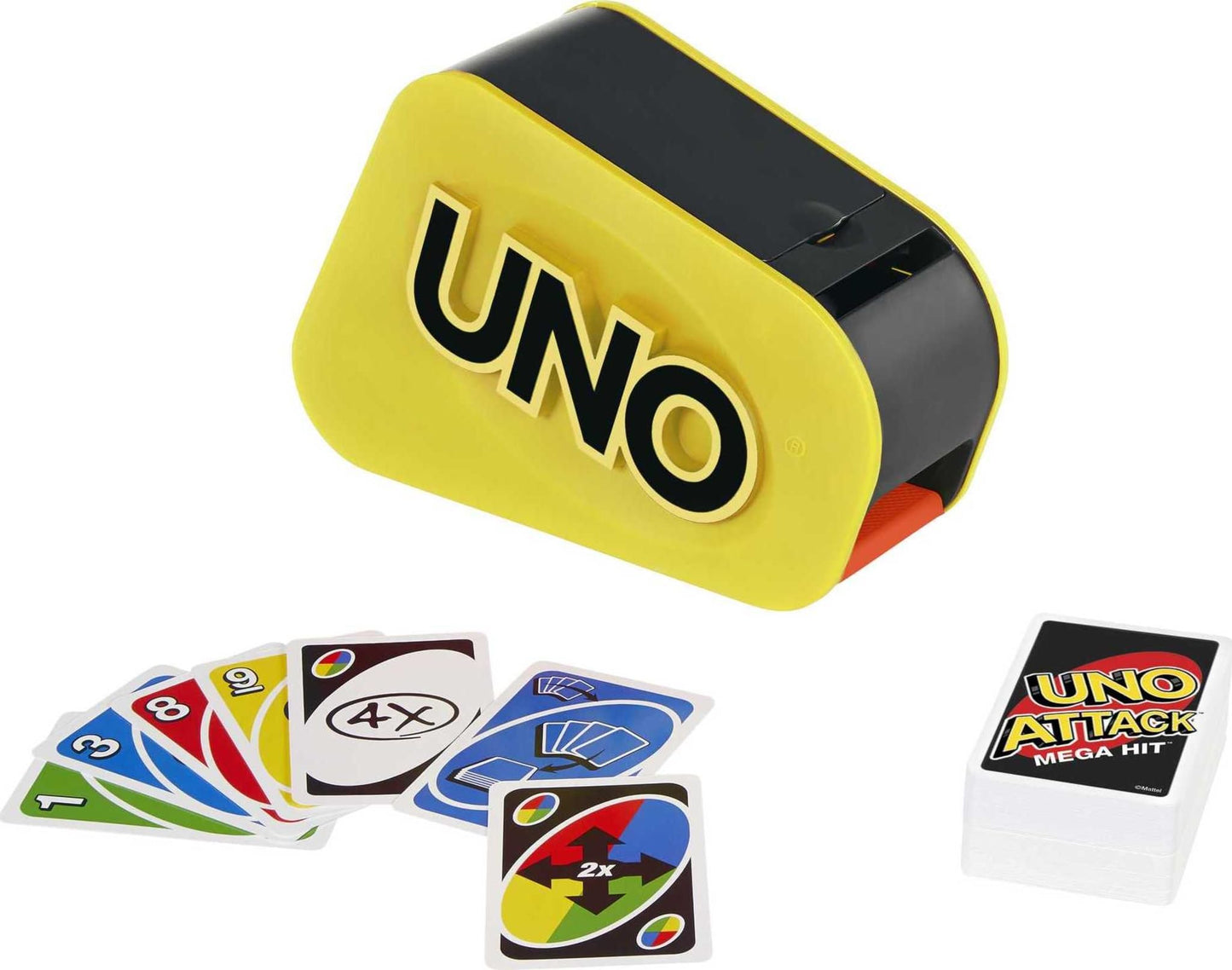 Mattel Games UNO Attack Mega Hit Card Game with Random-Action Launcher with Lights & Sounds & 112 Cards, Kid, Teen & Adult Game Night Ages 7 Years & Older Mattel Games