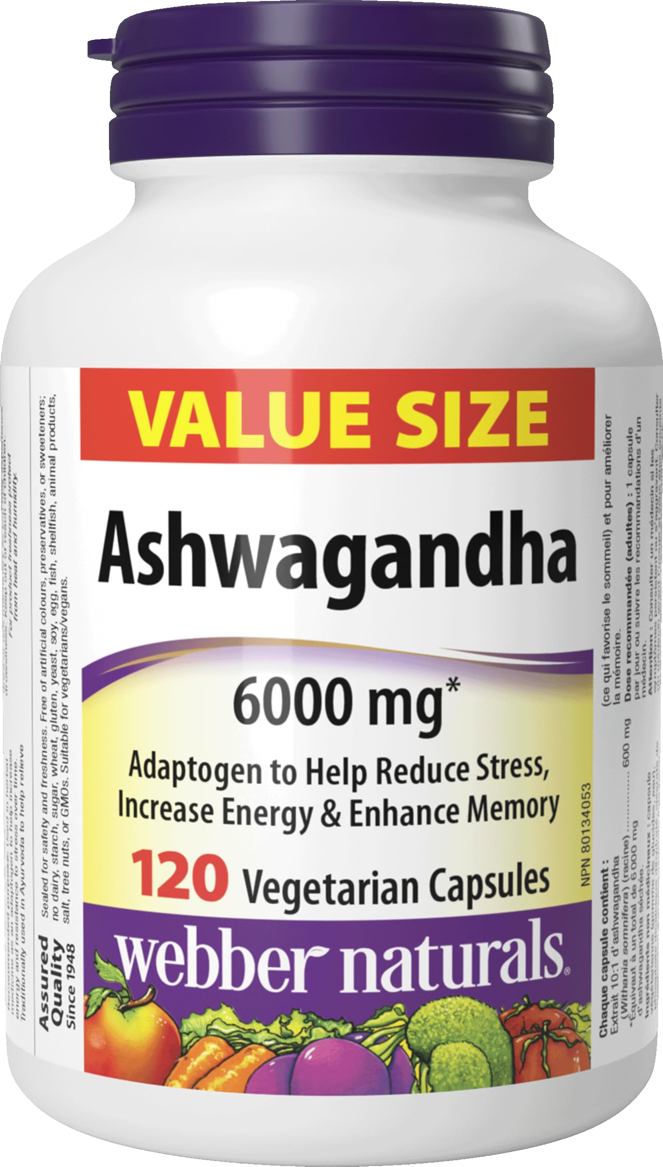 Webber Naturals Ashwagandha 6000 mg, 120 Capsules, Adaptogen to Help Reduce Stress & Increase Energy, Vegan - Available at All In One Marketplace Canada