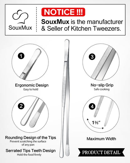 2 Pcs 12-inch Cooking Tweezers Tongs Precision Serrated Tips, Stainless Steel Professional Chef Tweezer Kitchen Tools for BBQ, Plating and Serving - Available at All In One Marketplace Canada