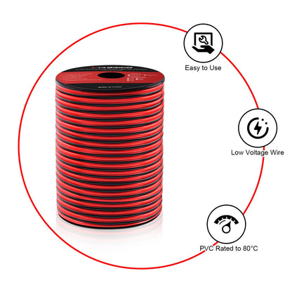VIABRICO 14AWG 100FT Electrical Wire Cable 2 Conductors Red Black Cable Hookup LED Lighting Strips Flexible Wire Extension Cord 14 Gauge Copper Clad Aluminum Copper Wire 12V/24V DC Cable