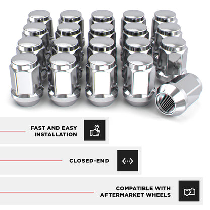 White Knight M12x1.50 Solid Piece Bulge Acorn Lug Nuts (NO Cap) for Select Aftermarket & Factory Wheels, EZ to Install, Durable Carbon Steel, Stylish Triple Layer Chrome Finish - 1907S-20AM (20 Pack) White Knight