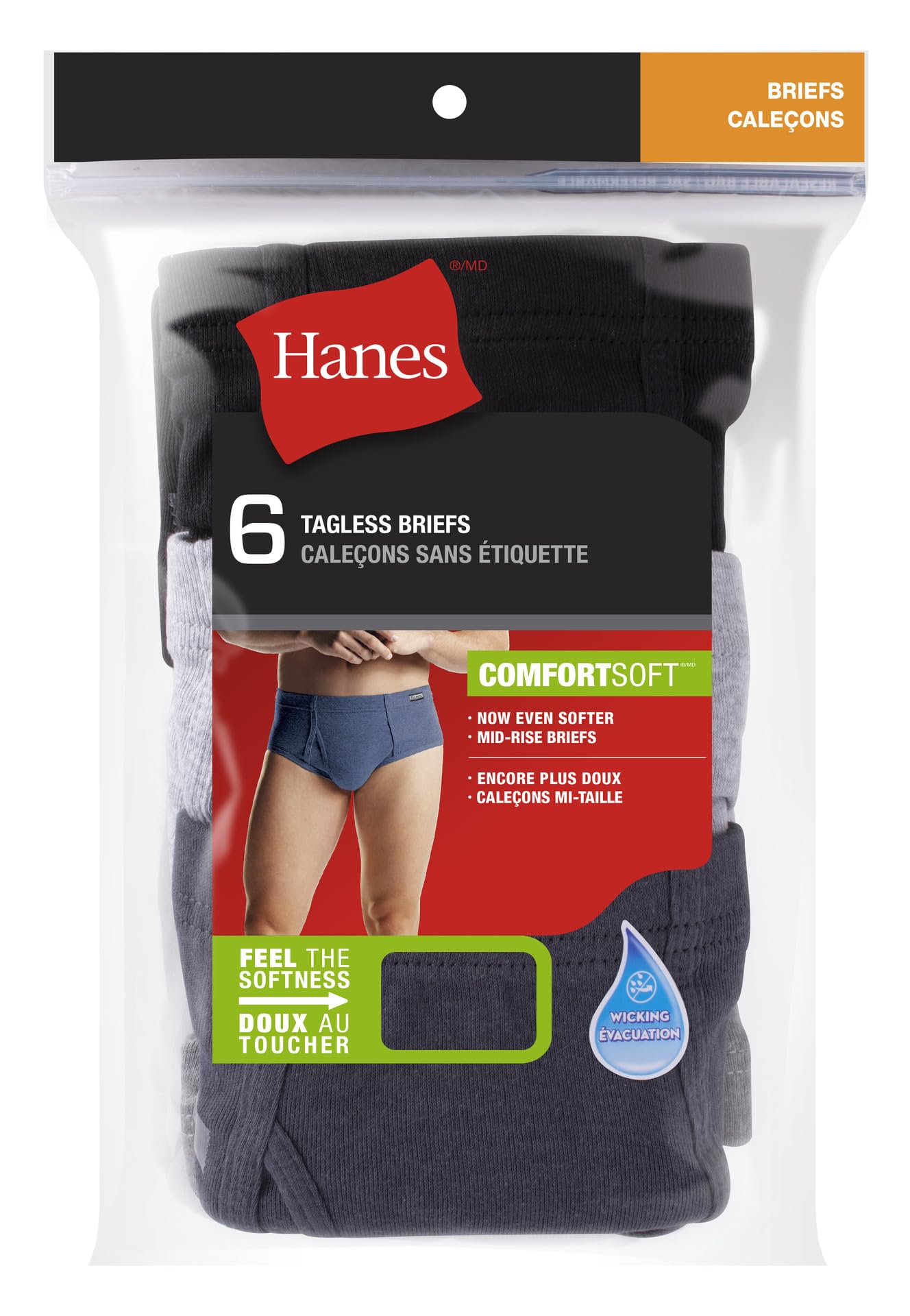 Hanes Men's 6-Pack Comfort Soft FreshIQ Mid-Rise Brief, Assorted, X-Large 🍁 All In One Marketplace Canada