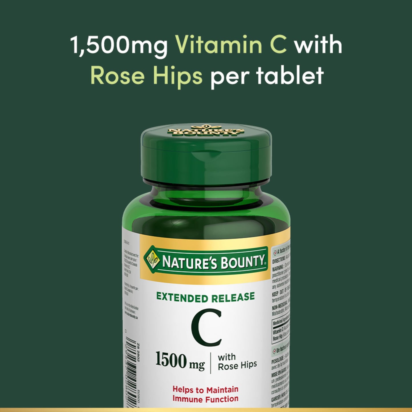 NATURE'S BOUNTY Vitamin C With Rose Hips, 1500 mg, Extended Release, Helps Maintain Immune Function, Coated Tablets, 192.7 g - Available at All In One Marketplace Canada