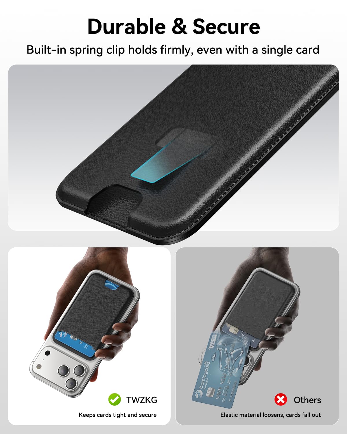 TWZKG for MagSafe Wallet, 3 Card Holder, Magnetic Phone Wallet for iPhone 17/16/15/14/13/12 Series,RFID Blocking Vegan Leather, Black