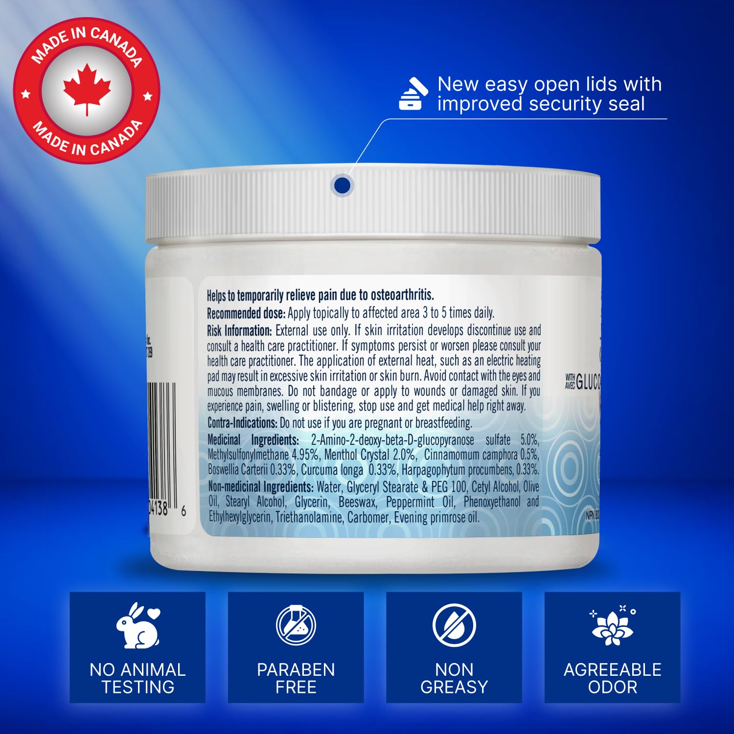 Cooling Arthritis Pain Relief Cream – Non-Greasy & Fast Absorbing Joint Cream with Glucosamine, MSM, Turmeric, Camphor & Menthol. For Joints, Muscles, Hands, Knees, Neck & Back. Made in Canada. - Available at All In One Marketplace Canada