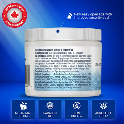 Cooling Arthritis Pain Relief Cream – Non-Greasy & Fast Absorbing Joint Cream with Glucosamine, MSM, Turmeric, Camphor & Menthol. For Joints, Muscles, Hands, Knees, Neck & Back. Made in Canada. - Available at All In One Marketplace Canada