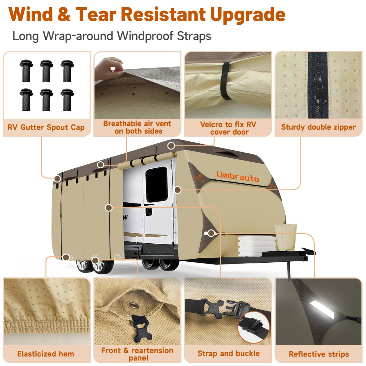 Umbrauto Travel Trailer RV Cover 30' ~ 33' – Upgraded 9-Layers Top Camper Cover, Waterproof & Windproof Heavy Duty Toy Hauler RV Cover for Winter Snow with Tongue Jack Cover, Gutter Covers 🍁 All In One Marketplace Canada