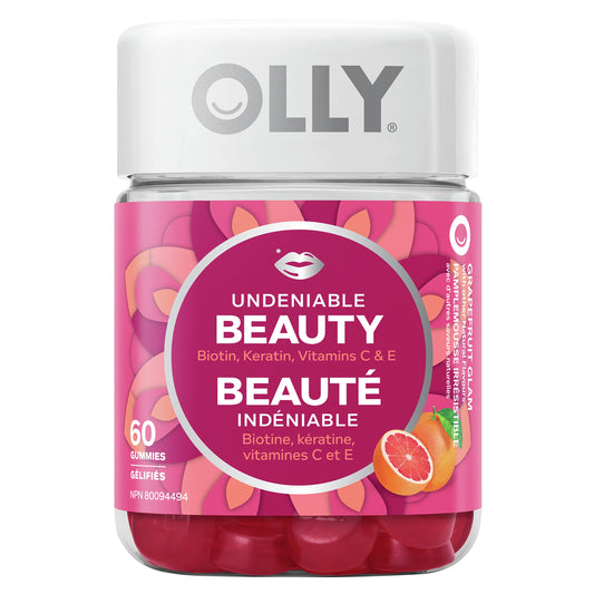 OLLY Undeniable Beauty Gummy Supplement for women Grapefruit Glam with biotin, keratin and vitamins C & E 30 day Supply, 60 gummies - Available at All In One Marketplace Canada