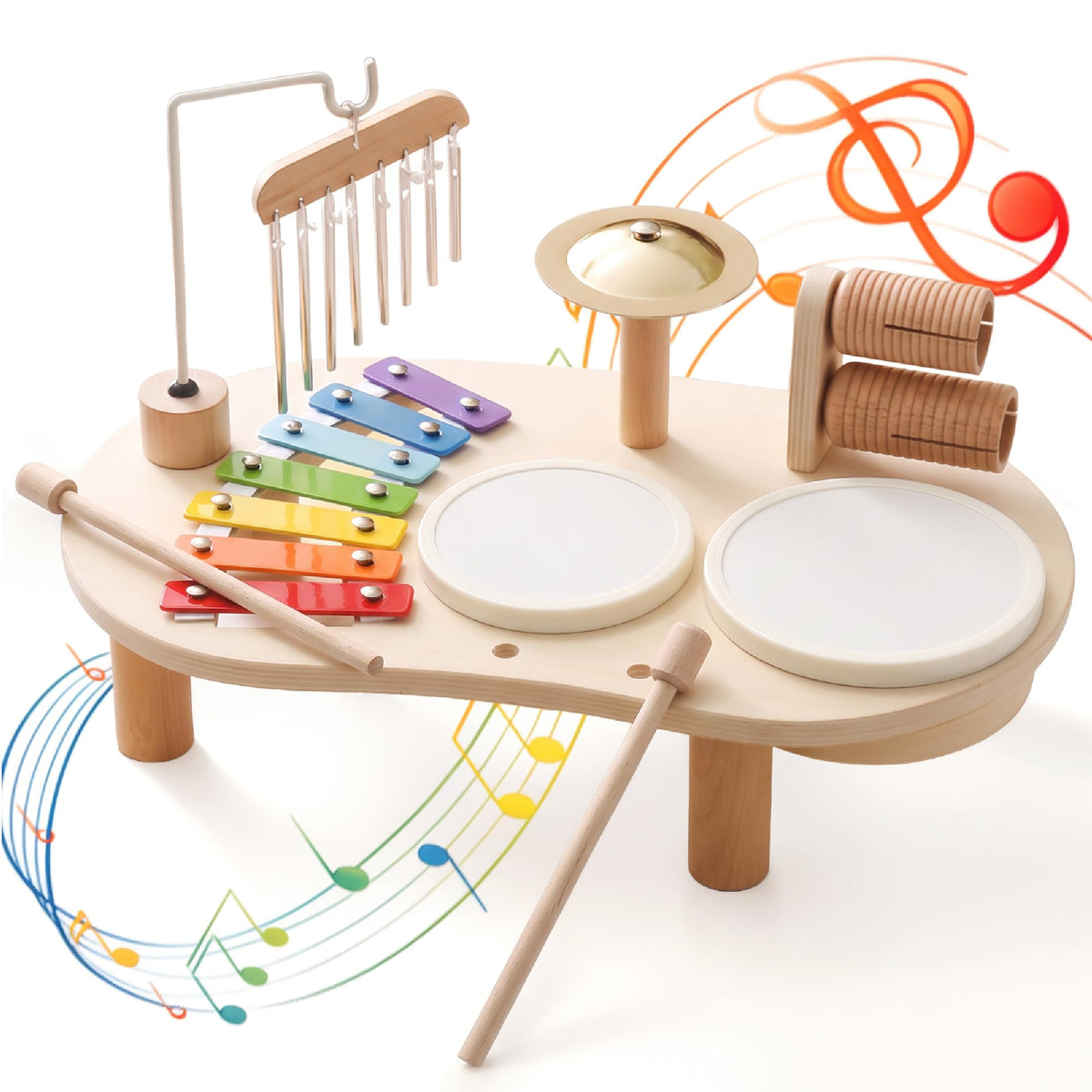 Promise Babe Wooden Musical Instruments , Percussion Instruments Baby Drum Set Xylophone, Montessori Educational Musical Toys, Gifts for Girls Boys Christmas 🍁 All In One Marketplace Canada