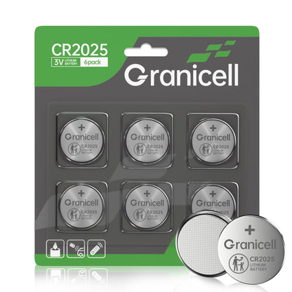 Granicell 2025 Battery Compatible with Medical and Fitness Devices CR2025 Lithium 3V Coin Battery for Child Safety, Suitable for Key Fobs,Car Remote, Watch, Candle and More (CR2025-6) - Available at All In One Marketplace Canada
