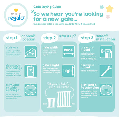 Regalo Easy Fit Plastic Adjustable Extra Wide Baby Gate, Award Winning Brand, 23 Inches Tall, Fits Openings Between 28 to 42 Inches, Pressure Mounted