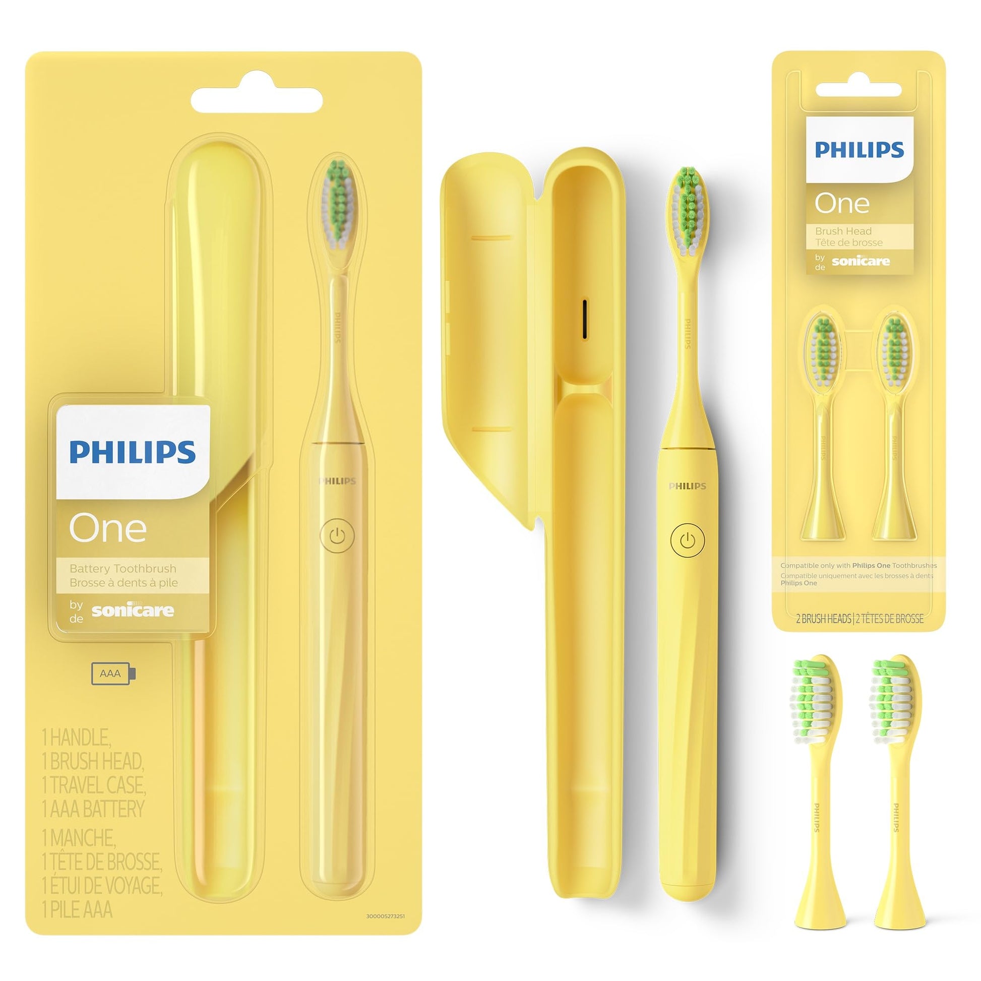Philips One by Sonicare Battery Toothbrush, Brush Head Bundle, Mango, BD30001/AZ Philips Sonicare