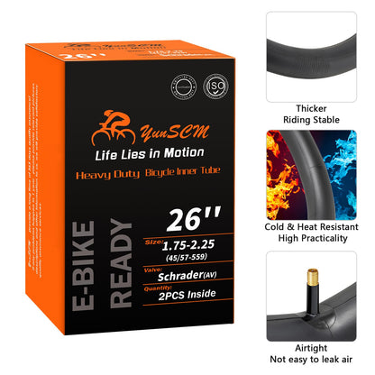 2-PCS 26" Heavy Duty Bike Tubes 26x1.75/1.95/2.0/2.1/2.125/2.20/2.25 AV32MM 26 Heavy Duty Bicycle Tubes Compatible with 26x1.75 26x1.95 26x2.10 26x2.0 26x2.125 26x2.2 26x2.25 Tire Tubes Schrader Valve - Available at All In One Marketplace Canada