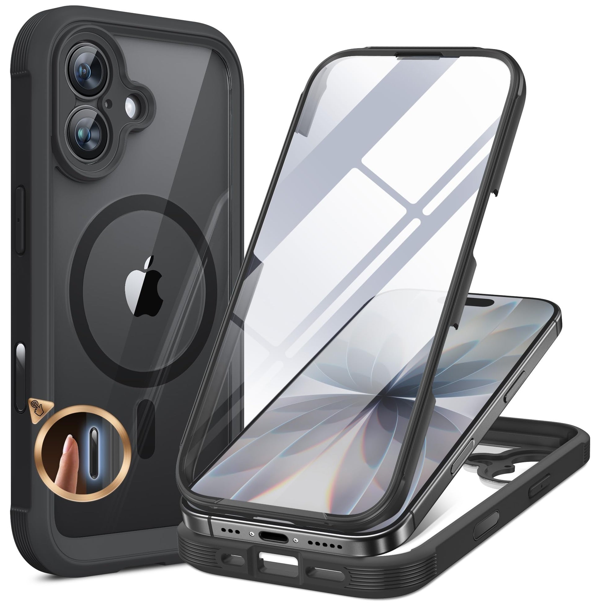 Miracase for iPhone 17 Case 6.3'', Full-Body Bumper Military Grade Drop Protection Outdoor Phone case with Built-in Glass Screen &Camera Control,Easy Installation,No Gap,Compatible with MagSafe,Black