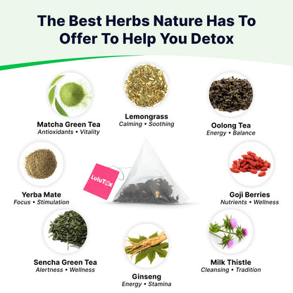 LULUTOX Detox Tea - Dandelion, Ginseng & Ginger Herbal Blend - Natural Weight & Digestive Support - Vegan, Laxative-Free, Peach (28 Servings)