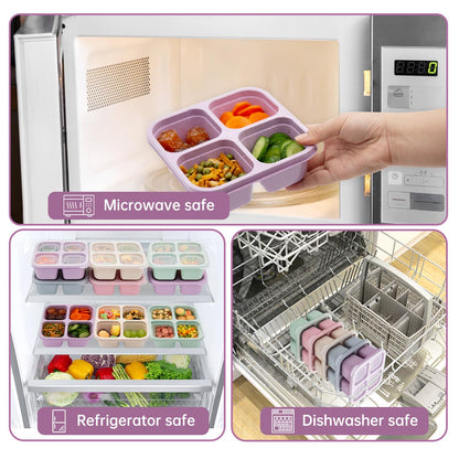 Luriseminger 5 Pack Bento Lunch Box,4 Compartment Snack Containers,Divided Snack Box,Meal Prep Lunch Containers FOR Kids/Toddle/Adults,Food Storage Containers for School, Work and Travel - Available at All In One Marketplace Canada