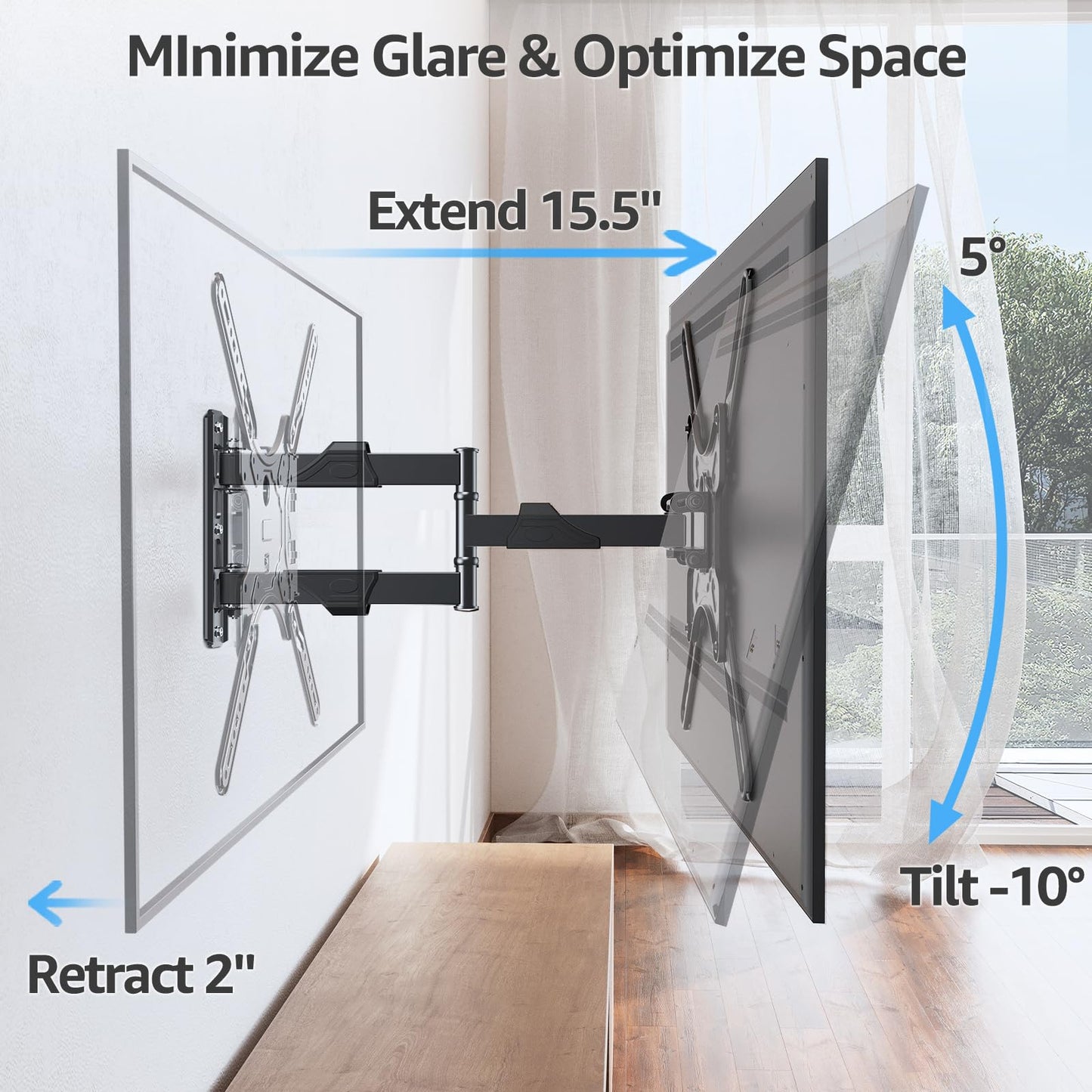 MOUNTUP TV Wall Mounts for Most 26-60 Inches TVs, Full Motion TV Bracket with Swivel and Extension, Articulating Arms, Tilt, Leveling, Single Stud Design, Max VESA 400x400mm up to 77lbs, MU0009