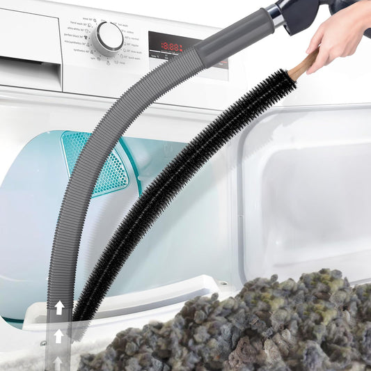 PetOde 2 Pieces Dryer Vent Cleaner Kit Compatible with All Vacuum Cleaner, Dryer Lint Brush and Vacuum Hose Attachment with Stretch Universal Connector, Quickly Lint Remover, Deep Gray