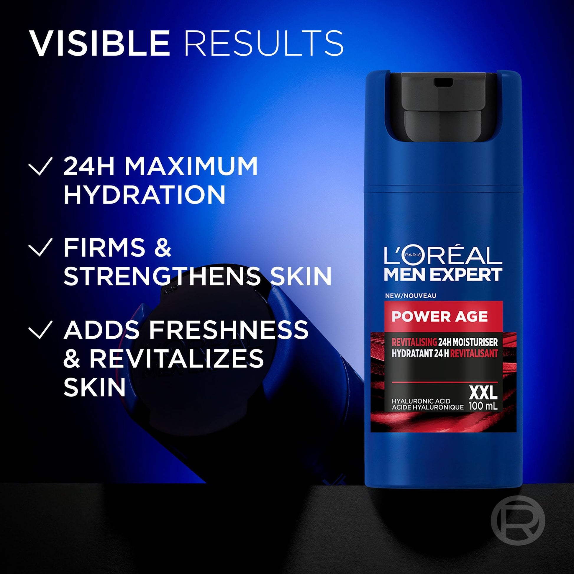 L'Oréal Paris Men Expert Power Age XXL 24 HR Hydrating Face Moisturizer for Men with Hyaluronic Acid & Vitamins, For Dry & Aging Skin, Fights Signs & Look of Aging, 100 mL - Available at All In One Marketplace Canada