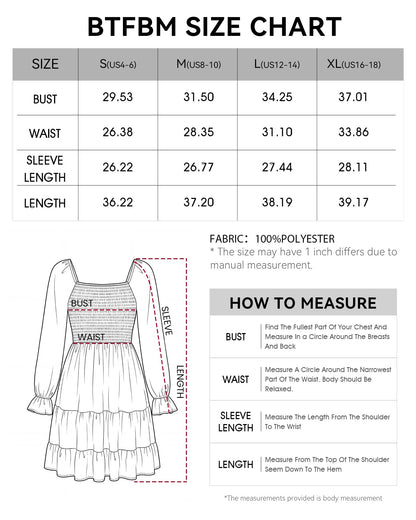BTFBM Dresses Women Square Neck Long Sleeve Ruffle Hem Floral Short Dress 🍁 All In One Marketplace Canada