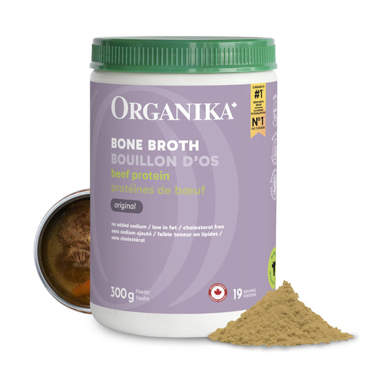 Organika Canadian-Made Beef Bone Broth Powder - Protein and Collagen Rich Bone Broth with Glucosamine and hyaluronic acid, from Grass-Fed Cattle whilst being Gluten and Dairy Free, Keto Friendly 300g