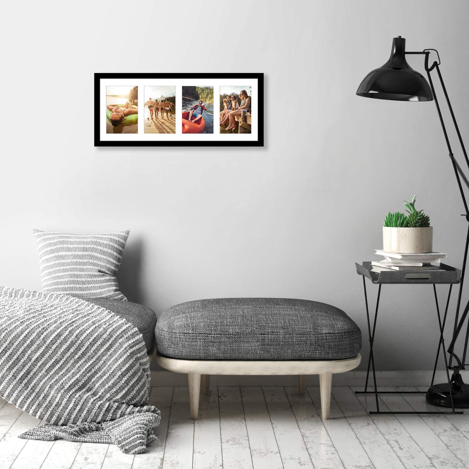 Americanflat 4x6 Collage Picture Frame with Shatter-Resistant Glass - Fits Four 4x6 Photos or Use as One 8x20 Picture Frame - Signature Collection - Collage Frames for Wall Display - Black Americanflat