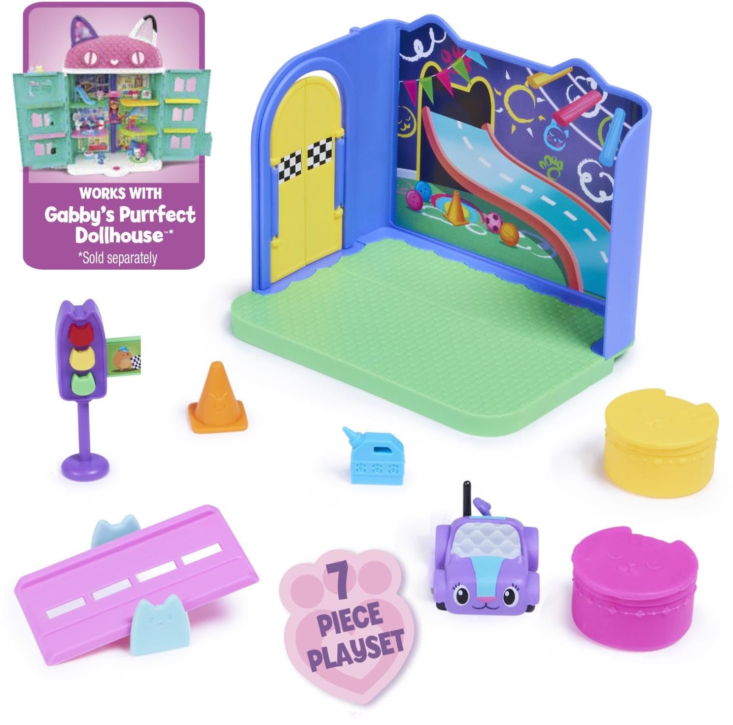 Gabby's Dollhouse, Carlita Purr-ific Play Room with Carlita Toy Car, Accessories, Furniture and Dollhouse Deliveries, Kids Toys for Ages 3 and up DREAMWORKS GABBY'S DOLLHOUSE