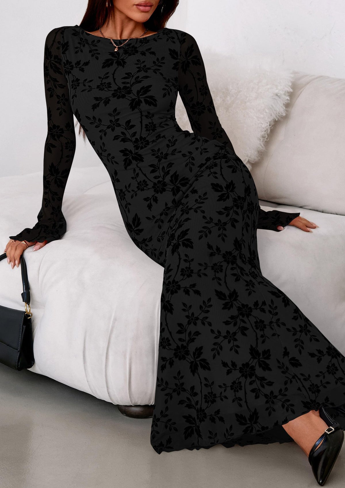 PRETTYGARDEN Women's Floral Bodycon Maxi Dress Wedding Guest Dresses Black 🍁 All In One Marketplace Canada